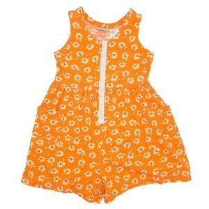 In Design Girls Romper Daisy Floral Print Vintage 90s Orange Size 12